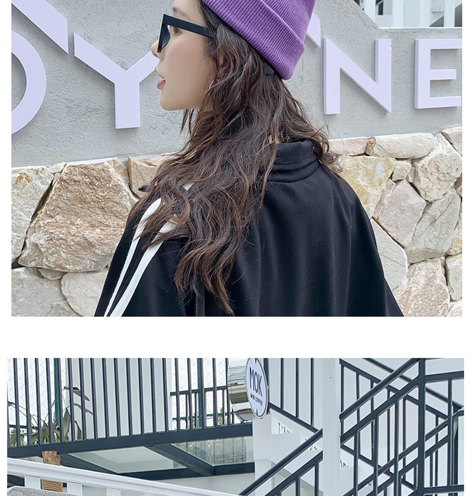 Корейская версия Харадзюку стильная Фиолетовая вязаная шапка, повседневные одноцветные женские шапки, теплая шапка с буквенным узором