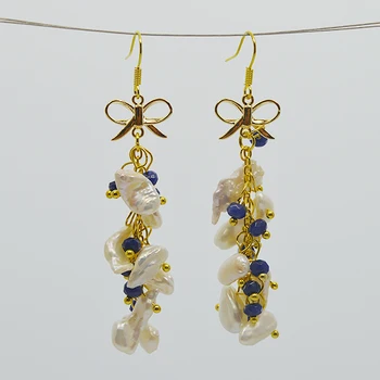 

Baroque Pearl Earrings Multicolor Crystal Genuine Freshwater Pearl S925 Dangle Earrings Perfet Women Wedding Party Jewelry