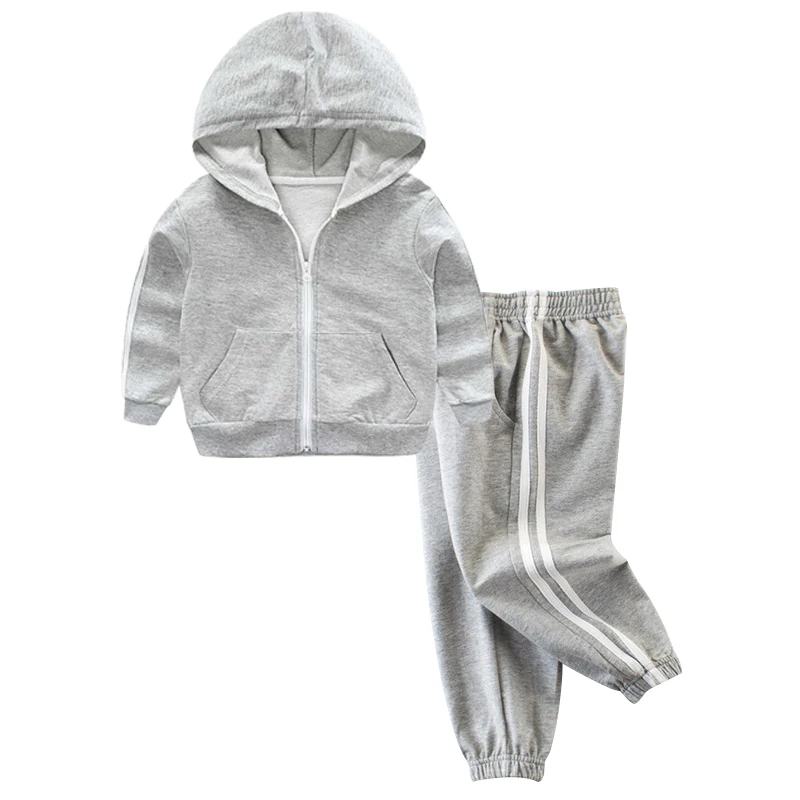 Комплект детской одежды для мальчиков Осень Дети сбоку в полоску спортивный тренировочный костюм хлопковая куртка на молнии и брюки 2 шт./компл. детская Костюмы