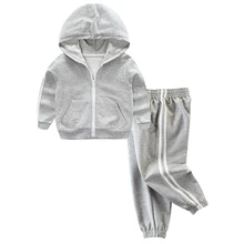 Комплект детской одежды для мальчиков Осень Дети сбоку в полоску спортивный тренировочный костюм хлопковая куртка на молнии и брюки 2 шт./компл. детская Костюмы