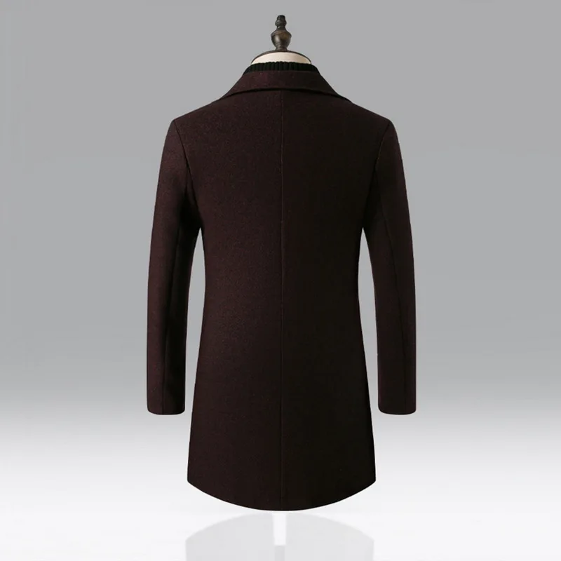 Новые модные мужские зимние шерстяные пальто с пуговицами, одноцветные ветровки с длинными рукавами, мужское зимнее длинное пальто Тренч