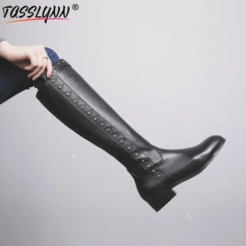 TASSLYNN/2019 г. Женские черные ботинки из коровьей кожи женские сапоги до колена