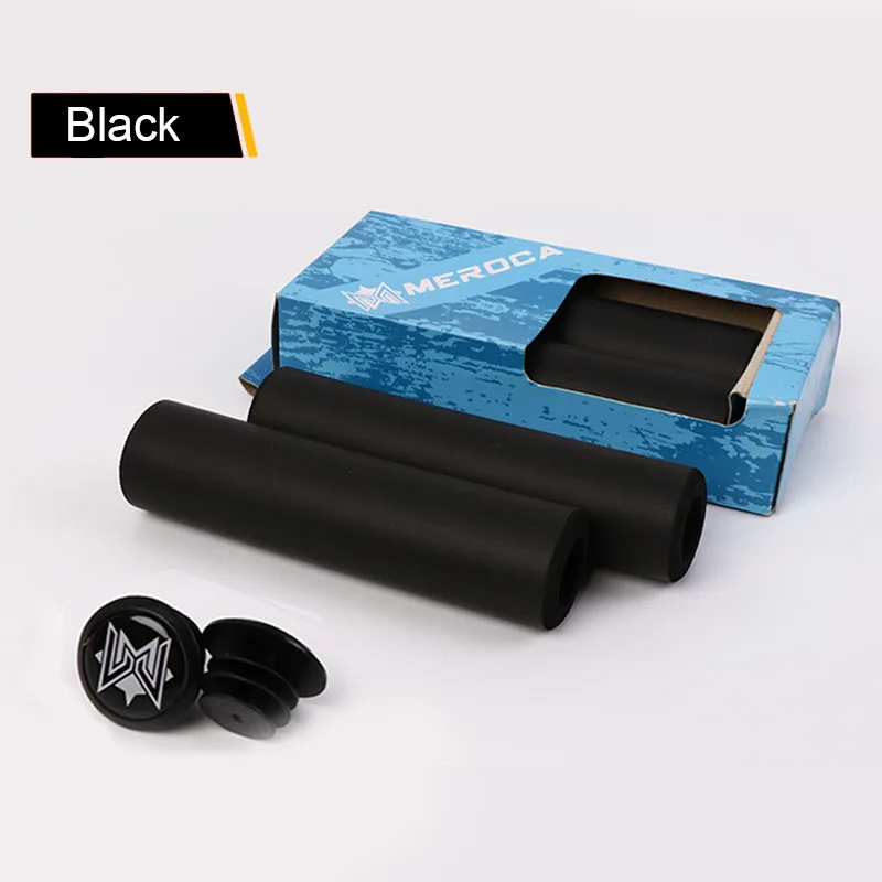 MEROCA MTB, 2 шт, ручки для велосипеда, силиконовые, 130 мм, ручки для руля+ заглушки, нескользящая Накладка для руля, части для захвата горного велосипеда - Цвет: Black