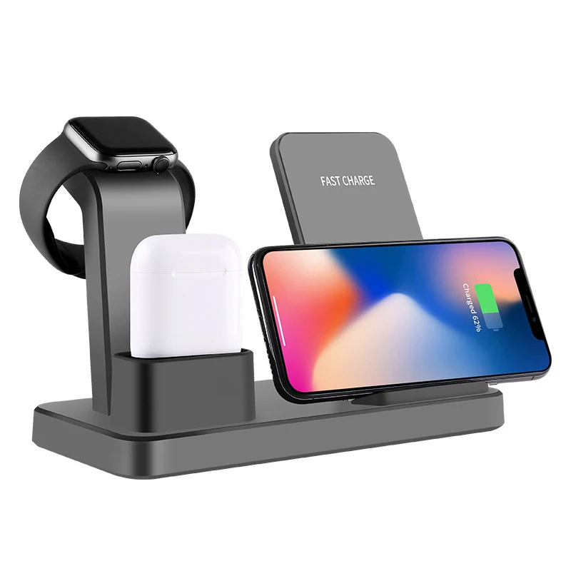 3 в 1 Qi Беспроводное зарядное устройство для iphone X XR 8 samsung Быстрое зарядное устройство Держатель для airpods apple watch 4 3 Магнитная Беспроводная зарядка