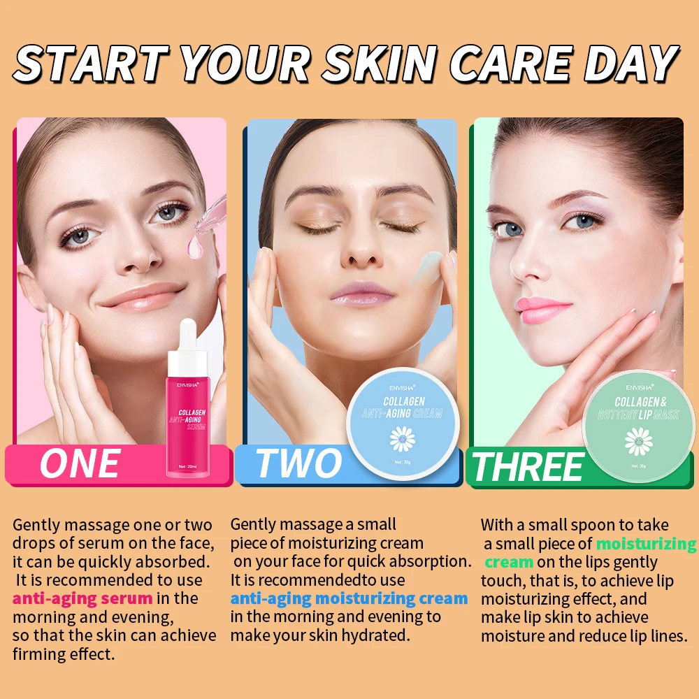 Face Skin Care Set Collagen Anti-aging Wrinkle Cream Hyaluronic Acid Lip Mask Retinol Serum Whitening Moisturizing Shrink Pores 5