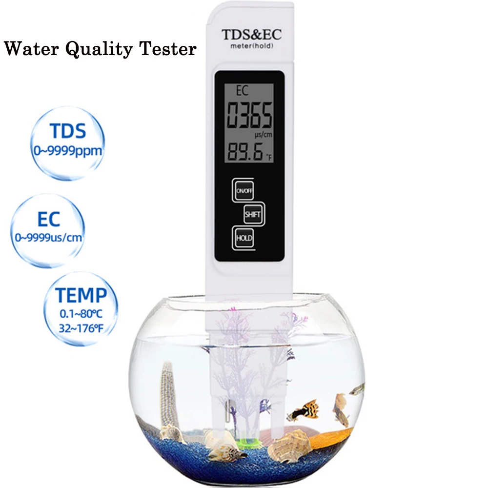 

TDS&EC Tester 3 In1 TDS/Temp/EC Meter 0-9990ppm Conductivity Detector Water Quality Monitor Purity Measure Tool for Aquarium