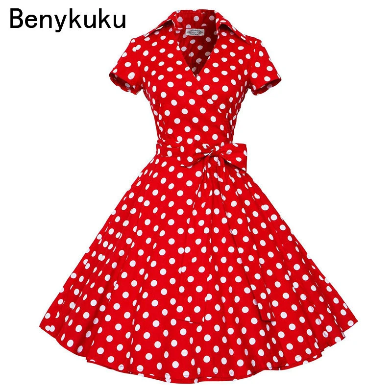 Audrey Hepburn vestido Rockabilly de los años 50 y 60, ropa de mujer, Túnica de lunares, vestido de casa, Swing|Vestidos| - AliExpress