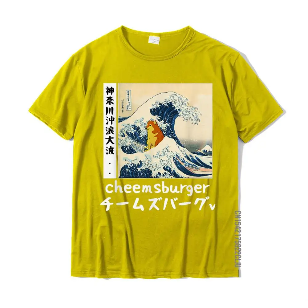 Special Men Top T-shirts Crew Neck Short Sleeve 100% Cotton Custom Tops Shirts Crazy Top T-shirts Free Shipping FUNNY THE GREAT WAVE KAWAI CHEEMS DOGE JAPANESE STYLE T-Shirt__33823 yellow