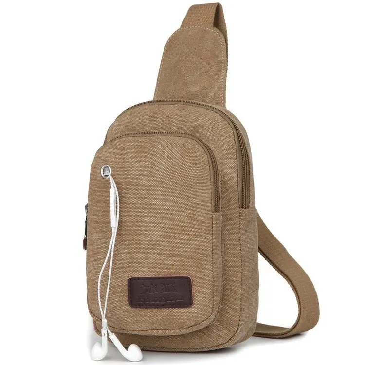 

Men's Women's Canvas Chest Bag Retro Casual Outdoor Riding Sports Bag Chest Satchel Left Shoulder Strap Headphone Jack