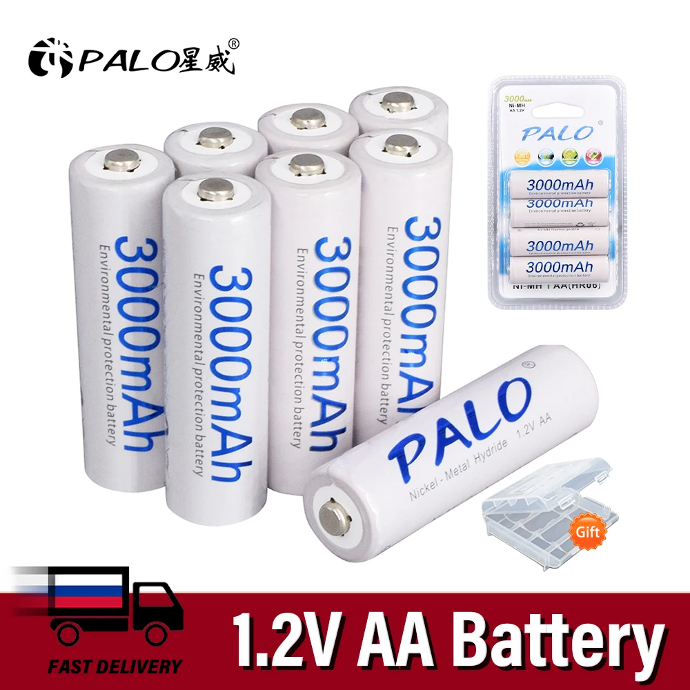 PALO 3000mAh 1.2v AA 2a Ni-MH aa rechargeable battery for LED light Toy placement camera MP3 mp4 microphone | Электроника