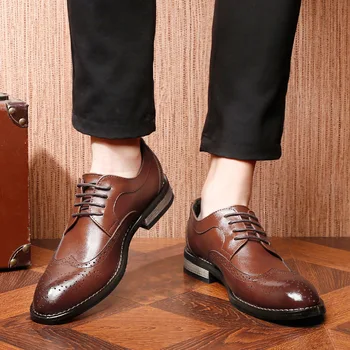

Fashion New Genuine Leather Men formal shoes Brogue elegant classic business wedding social mens dress shoes