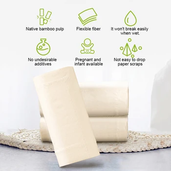 

12 Roll Toilet Paper Bulk Roll Bath Bathroom Tissue Yellowish Soft 4 Ply Thickened for Home New JDH99