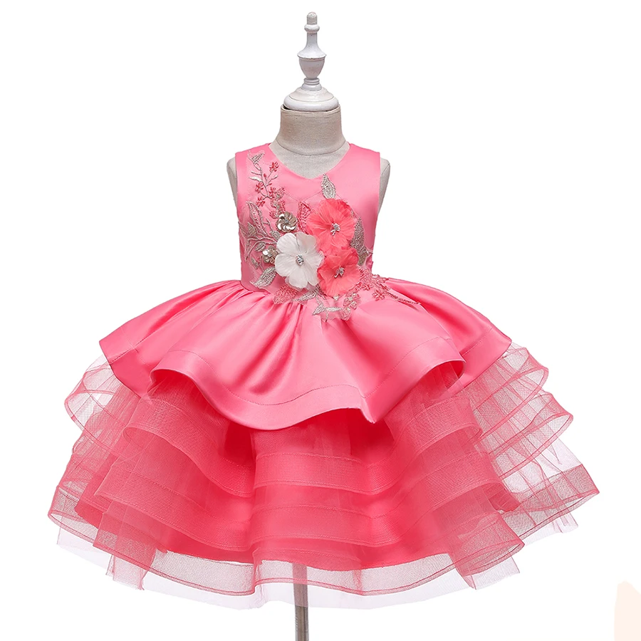Атласное платье для первого причастия для маленьких детей; блестящее бальное платье; Пышное Платье; Платья с цветочным узором для девочек на свадьбу; платье для банкета сзади