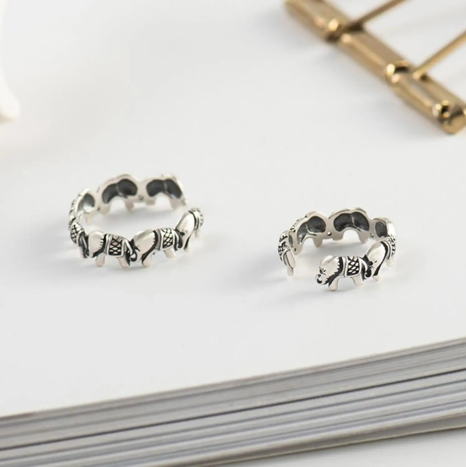 

925 Sterling Silver Retro Elephant Knuckle Midi Toe Open Ring Women A3086