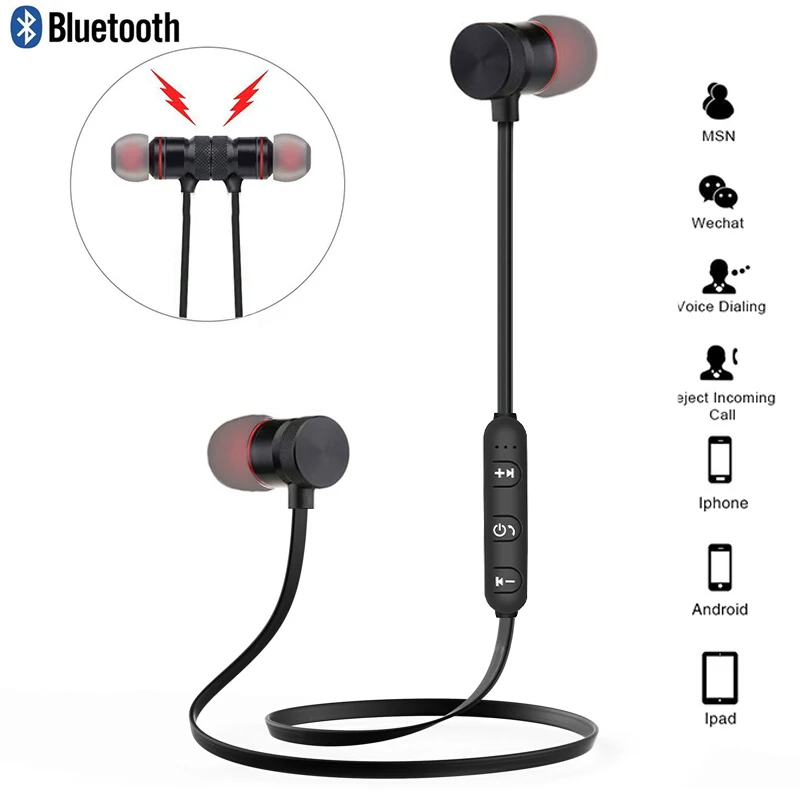 Bluetooth наушники спортивные с шейным ремешком Магнитная Беспроводная гарнитура стерео наушники музыкальные металлические наушники с микрофоном для всех телефонов