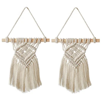 

2 Pcs Boho Wall Hanging Macrame Handwoven Tassel Tapestry Decorative Wall Hanging Pendant for Living Room Bedroom Decor