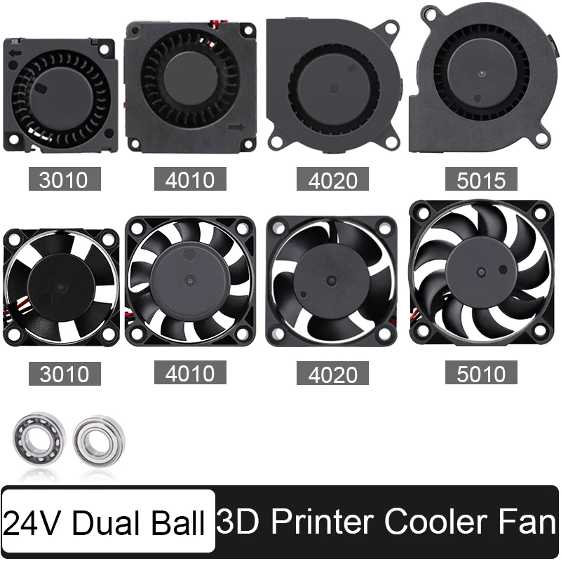 2PCS Gdstime Dual Ball 30mm 40mm 50mm 24V Brushless Turbo Fan For 3D Printer Parts Cooling DC Blower 3010 4010 4020 5015 | Компьютеры и