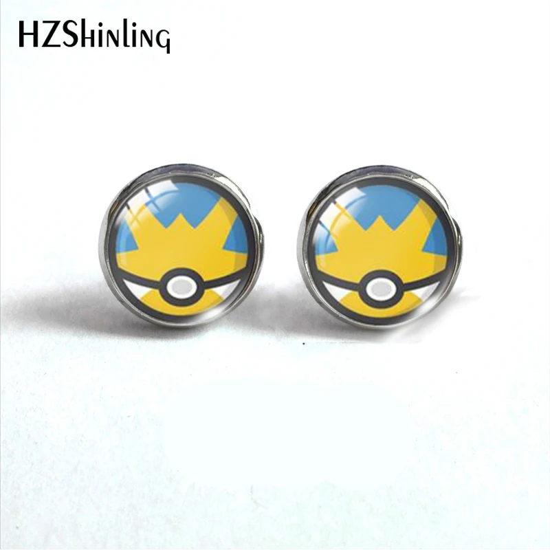 Pokeball покебол Пикачу Япония Аниме стеклянный купол круглые милые серьги-гвоздики Pokeball узор ручной работы ювелирные изделия серьги