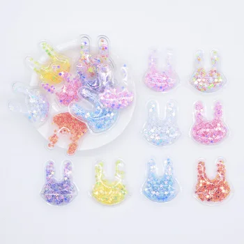 

32Pcs 30*35mm Mini Glitter Rabbit Transparent PVC Filling Shake Sequins Appliques for DIY Baby Hair Clips Bow Decor Patches P18