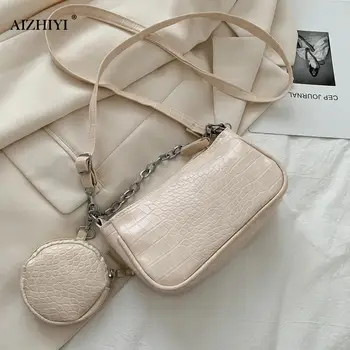 

Women Shoulder Purse with Round Purse 2 in 1 Stripe PU Leather Crossbody Bag Popular Simple Female Daily Bag