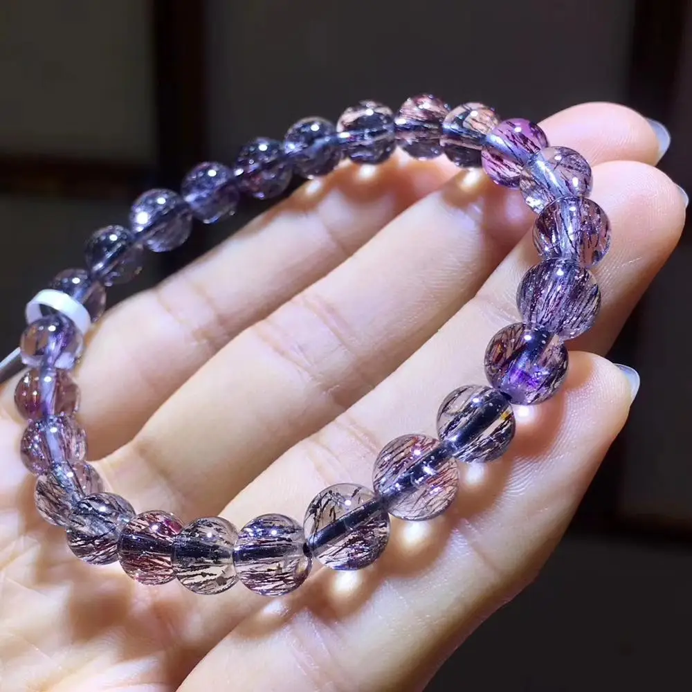 

Certificate Natural Purple Super Seven 7 Melody Stone Rutilated Quartz 7.2mm Crystal Bracelet Round Beads Women AAAAAA