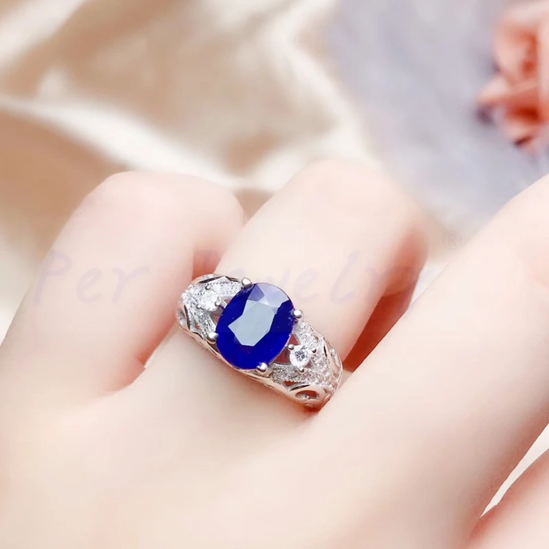 Сапфировое кольцо 3.5CT драгоценный камень 925 стерлингового серебра ювелирные украшения для мужчин или женщин# R991221