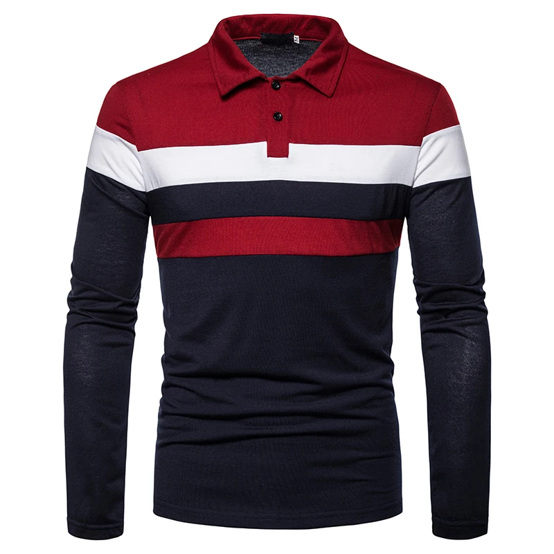Men's Long-sleeved Shirt Autumn and Winter New Fashion Three-color Stitching Men's Casual Long-sleeved POLO Shirt