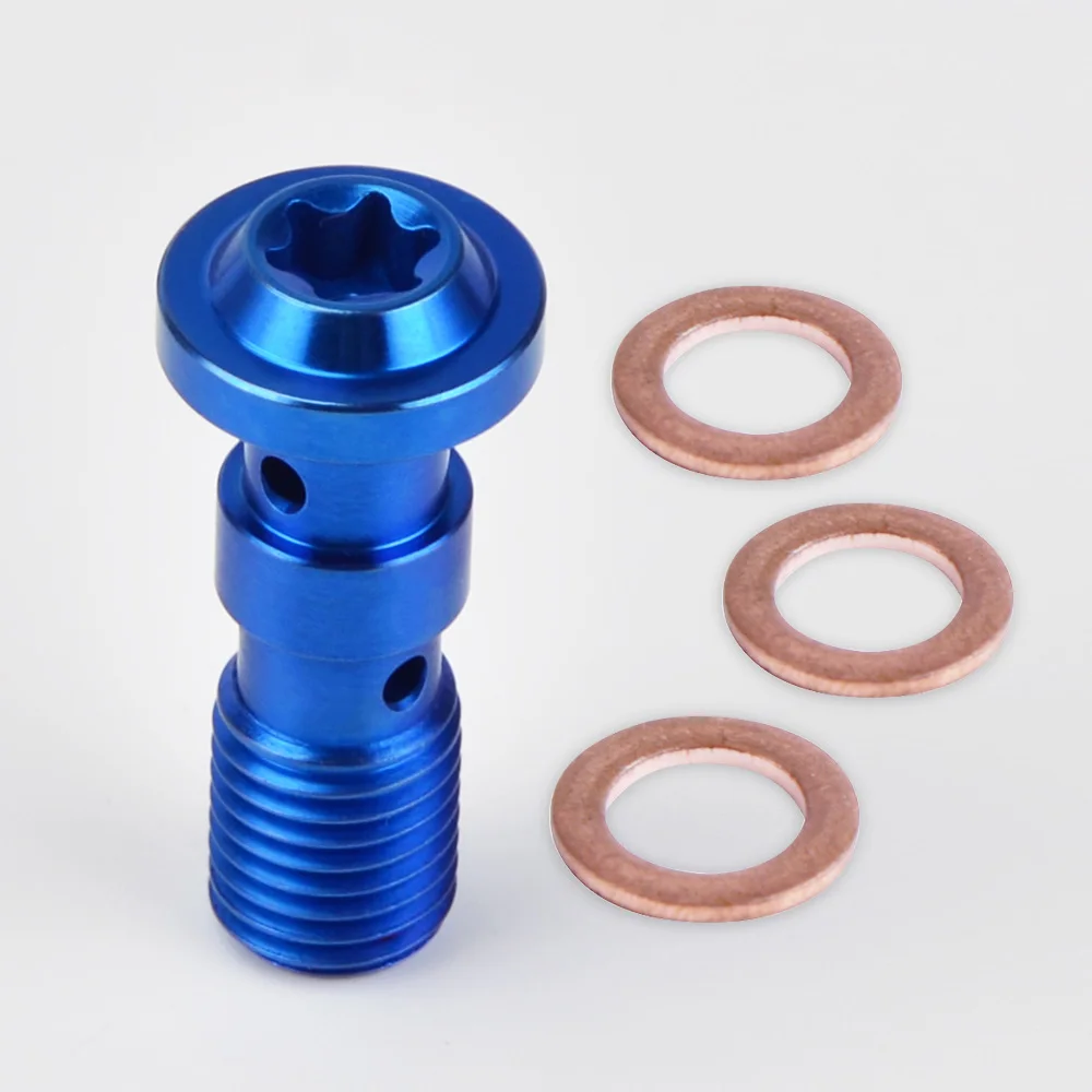 Nicecnc m10 x 1.25mm inoxidável da motocicleta banjo parafusos & arruelas titânio liga azul titânio ouro-2