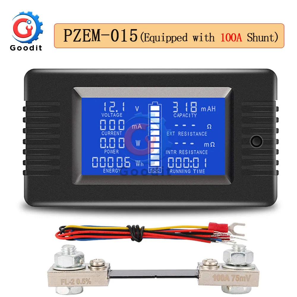 PZEM015 100A Shunt PZEM DC 0-200 в 300A Многофункциональный Вольтметр Амперметр автомобильный тестер заряда батареи сопротивление электричества Измеритель Напряжения Монитор - Color: PZEM015 100A Shunt