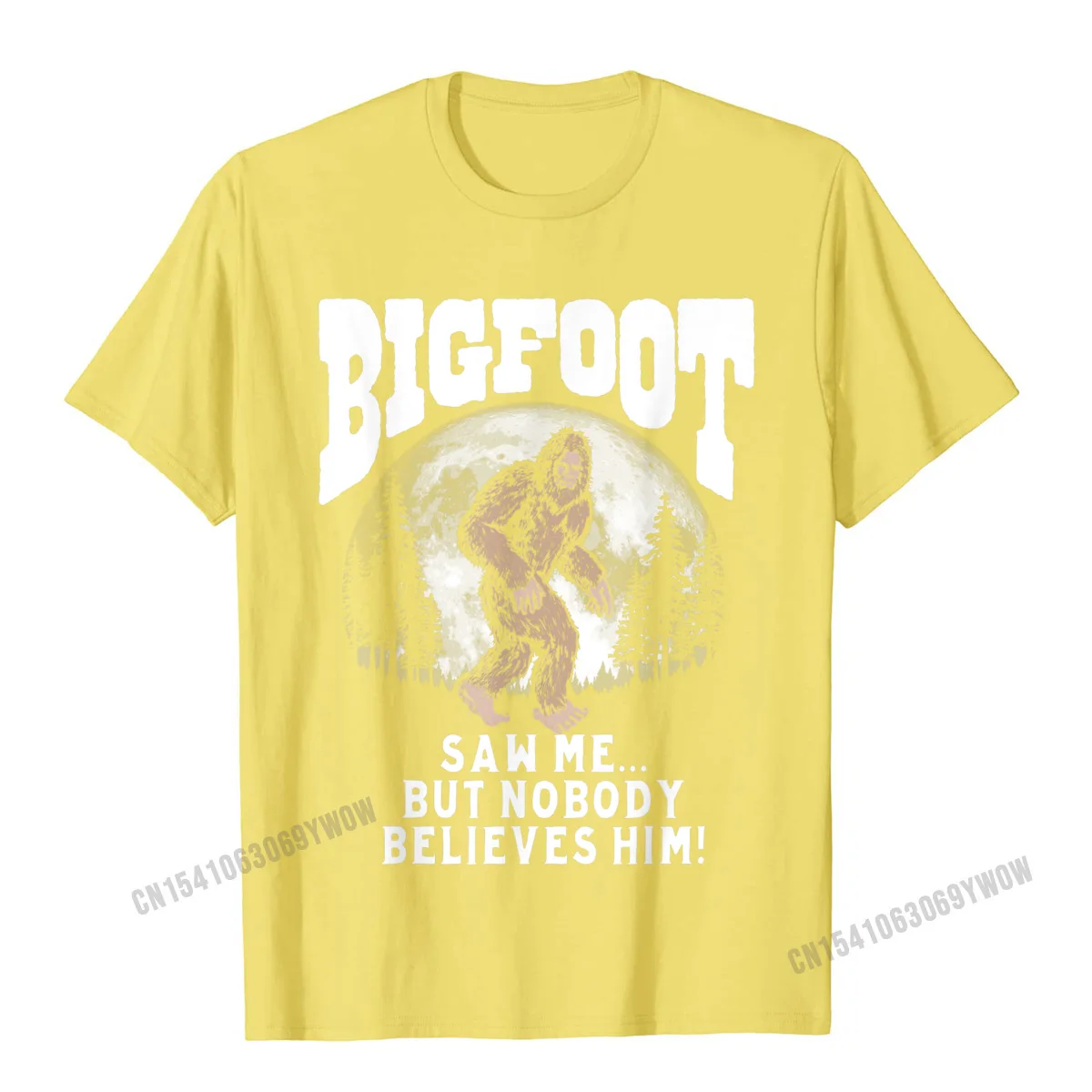 Summer Tops Shirts 2021 New Round Collar Family Short Sleeve 100% Cotton Man Tshirts Printed On T-shirts Drop Shipping Bigfoot Saw Me But Nobody Believes Him Funny Sasquatch Moon T-Shirt__129 yellow