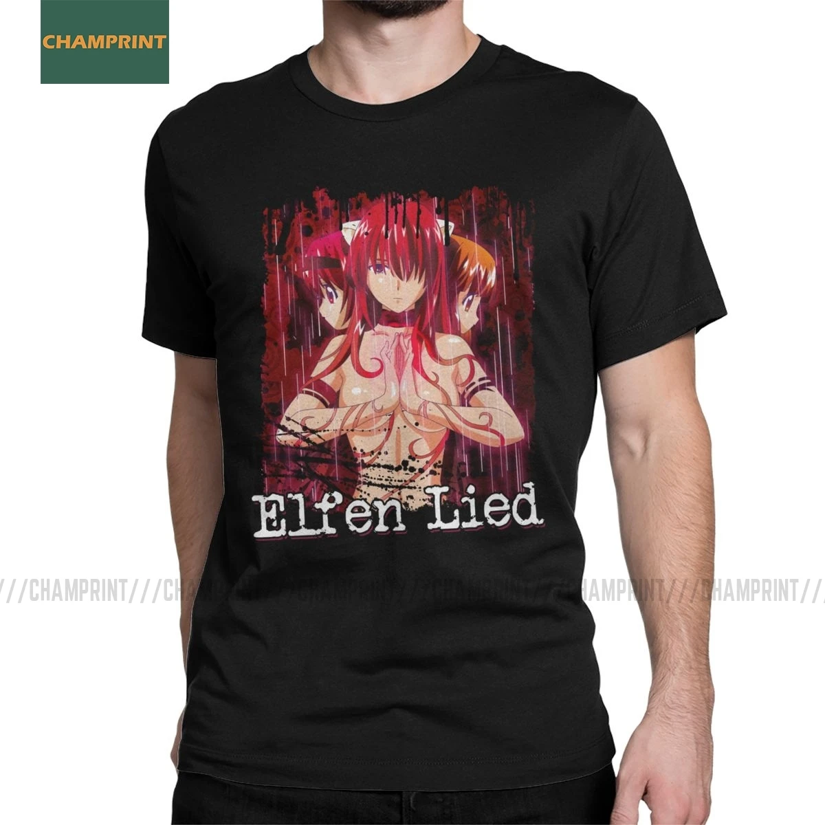Lilium Elfen Lied Футболка Мужская хлопковая футболка Hipster круглый вырез горловины Аниме