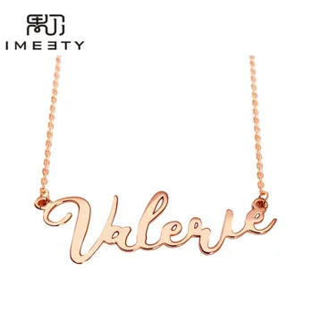 

IMEETY cursive nameplate necklace handcrafted jewelry sterling silver custom my name necklace unique gift idea