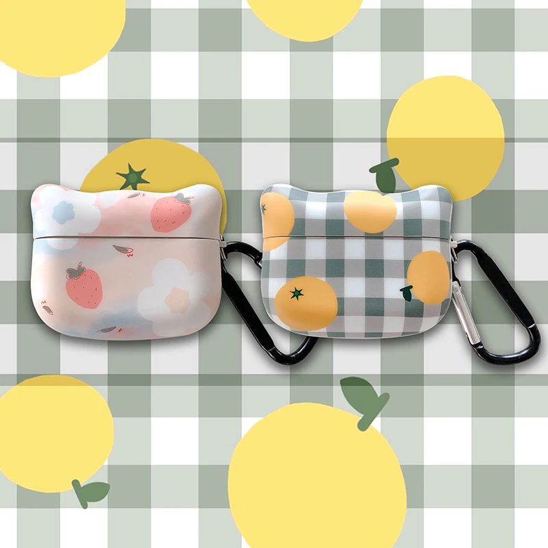 INS Свежий плед оранжевый клубника с принтом головa кота форма Чехол для AirPods pro
