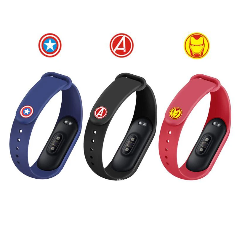 

Marvel The Avengers Pattern Metal Button For Xiaomi Miband Mi Band 4 3 Smart Band Wristband Silicone Wrist Strap Buckle Bracelet