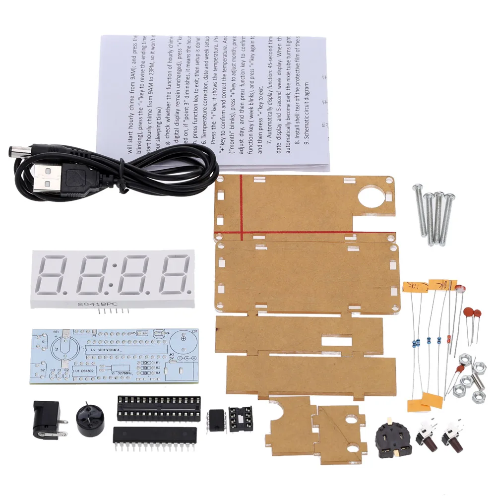 

New DIY Kit Compact 4-digit Digital Clock Microcontroller Time Display DIY LED Electronic Production Kit Parts Clock