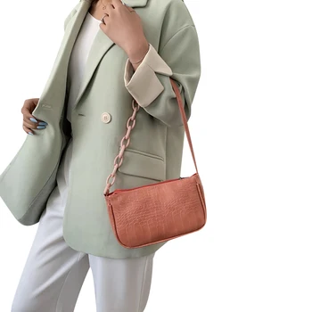 

Ladies Shoulder Bag Girls Solid Color Personalized Plastic Chain Decoration Stone Pattern Square Bag for Dating Travel