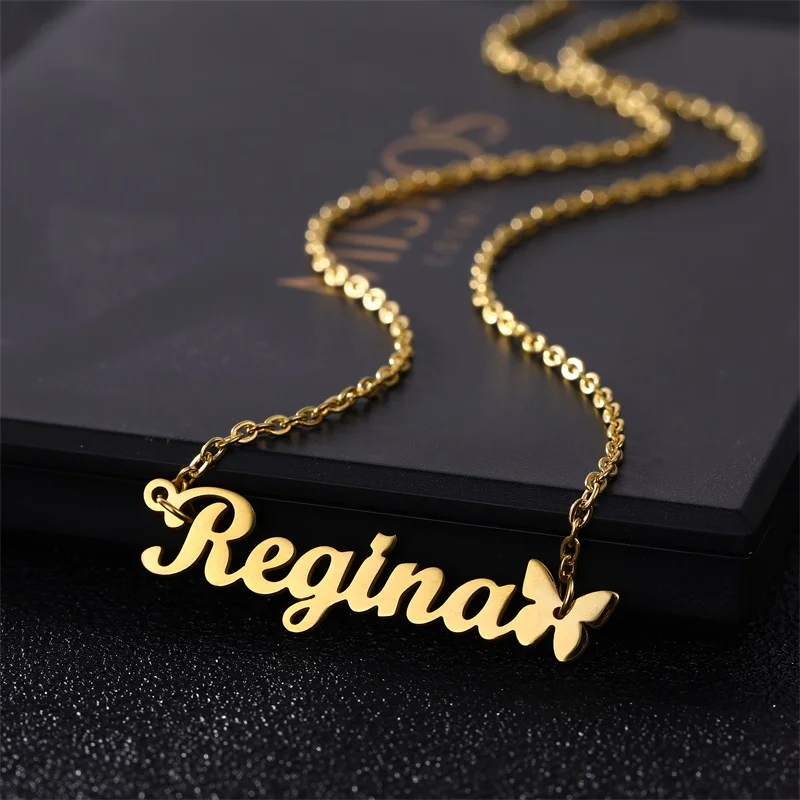 Colgante con nombre personalizado para mujer, joyería personalizada, collares de inoxidable de Color dorado plateado, collar con amuleto de mariposa, colgantes - AliExpress y accesorios