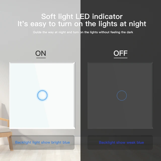 Bseed 1 Gang 2 Way Intermediate Stair Switch EU Master Slave Light Touch Switch White Grey Crystal Glass Panel Home Improvement - Image 3