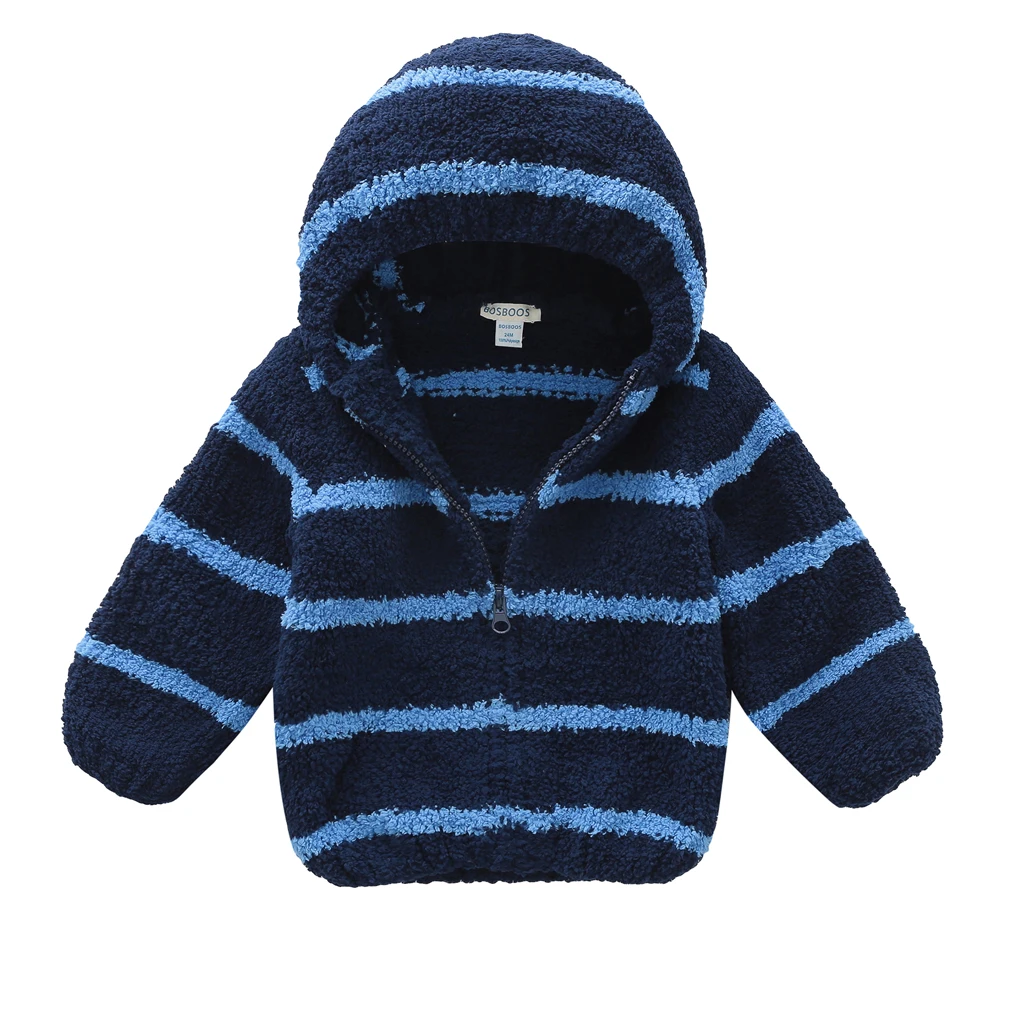 BOSBOOS/зимняя теплая флисовая куртка с капюшоном в разноцветную полоску для