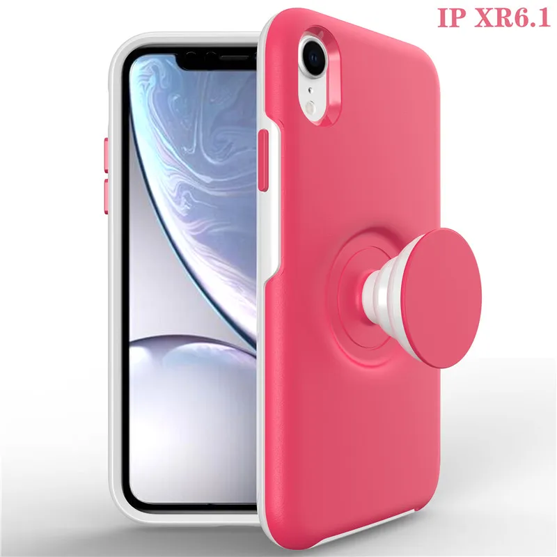 Розово-красный Гибкий чехол-держатель Promax для iPhone 11, 6, 8, 7 Plus, x, xr, xsmax, матовый Гибридный противоударный защитный резиновый PC+ TPU силиконовый чехол-накладка - Цвет: Розово-красный