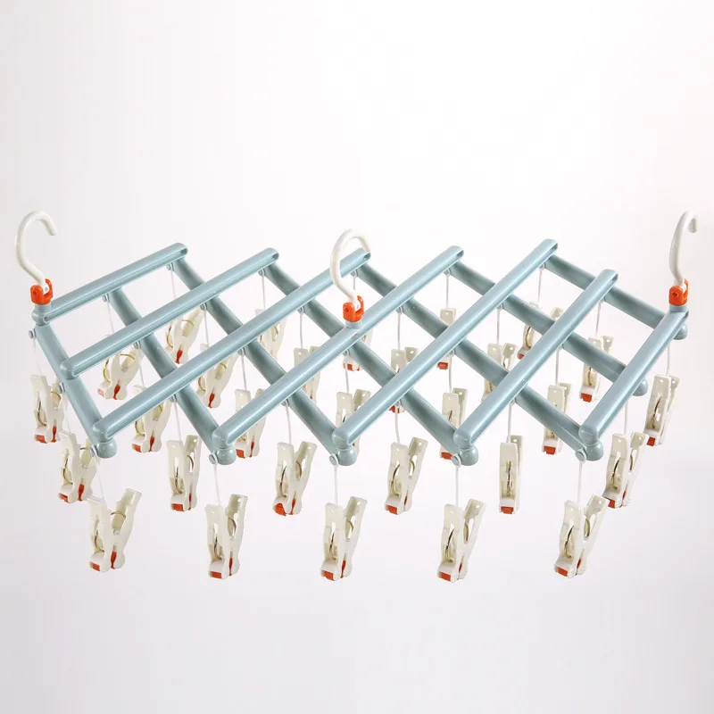 

29 Clips Foldable Telescopic Multifunctional Plastic Clothes Drying Rack Solid Windbreak Clothes Coat Hangers Organizer ZH372