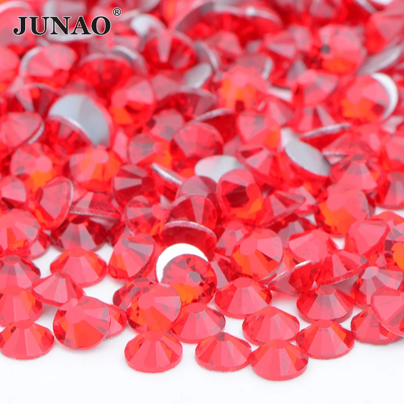 JUNAO ss6 ss8 ss12 ss20 красные Кристальные ногти Стразы круглые стеклянные бусины без