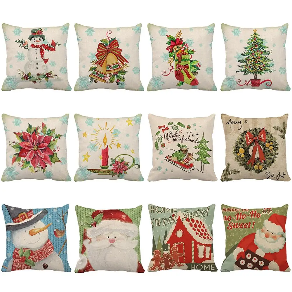 

Cotton Linen Merry Christmas Cartoon Cushion Covers 45x45cm Decorative Christmas Pillow Cases Cover Home Decor Sofa Pillowcase