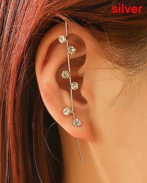 Ear Needle Wrap Crawler Hook Earrings for Women Surround Auricle Diagonal Stud Copper Inlaid Zircon Piercing Earrings /1 Pc