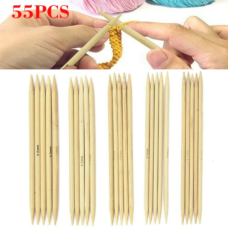 55Pcs/set 11Sizes Double Pointed Bamboo Knitting Needles Sweater Glove Knit Tool 