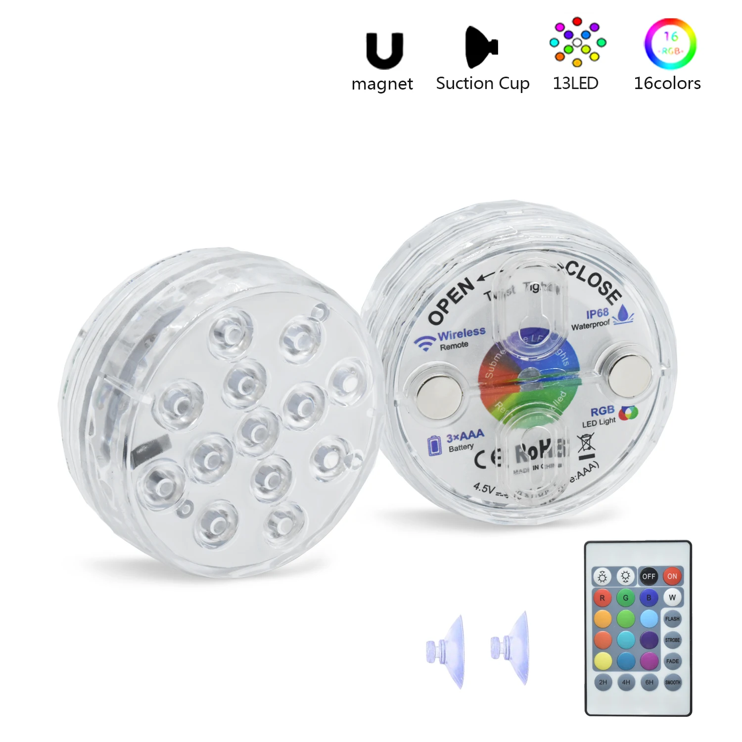 

LED Swimming Pool light 13LED Fullcolor 5050 Bead IP68 Waterproof With Suction Cup Magnet fish tank lights Garden Holiday Decor
