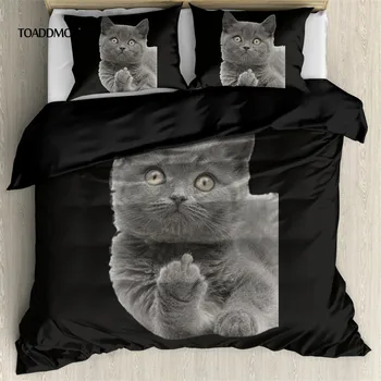 

TOADDMOS Middle Finger Cat Funny 3D 3Pcs Bed Sheet Pillow Case Set Home Decoration Duvet Cover with Zipper 2pcs Pillowcase Soft