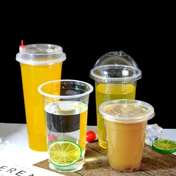 

50pcs 95 caliber disposable PP high transparent cup milk tea coffee juice beverage packaging plastic cup with lids