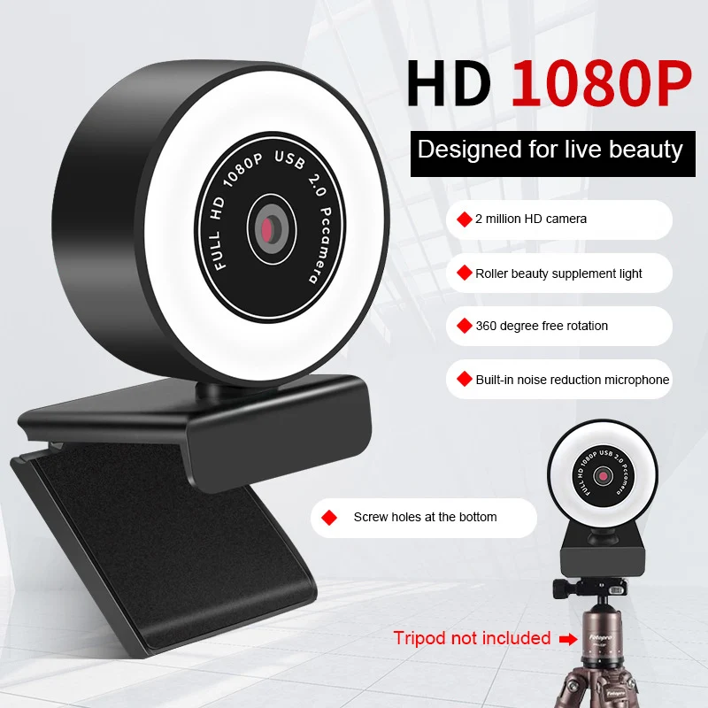 Câmera da Web Luz de Preenchimento Webcam Completo Usb Encontrou Microfoon Plug Drive-livre And Play Foco Automático 1080p - 2k hd 6 Computador e Escritório