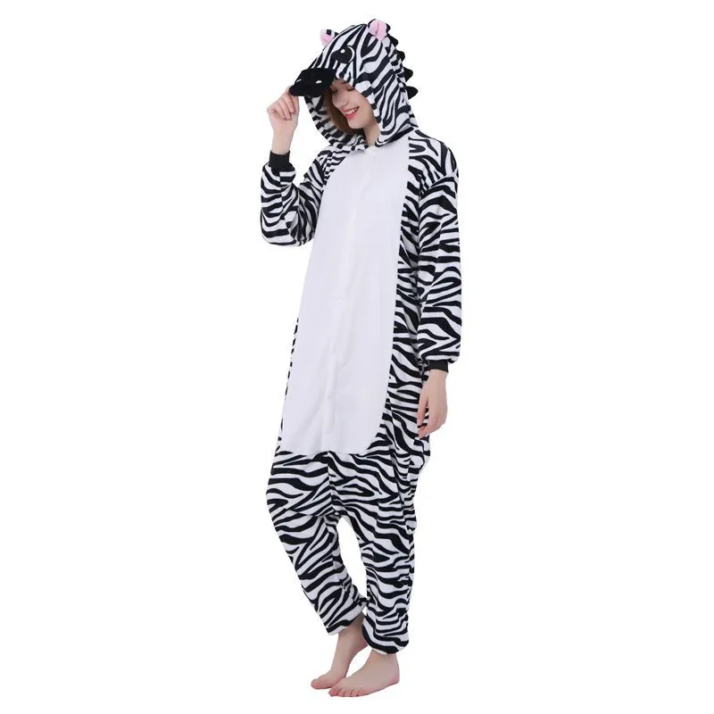 

Halloween Costume Anime Cosplay Kigurumi Adult Zebra Onesies Jumpsuit Warm Hooded Pajamas For Women Men